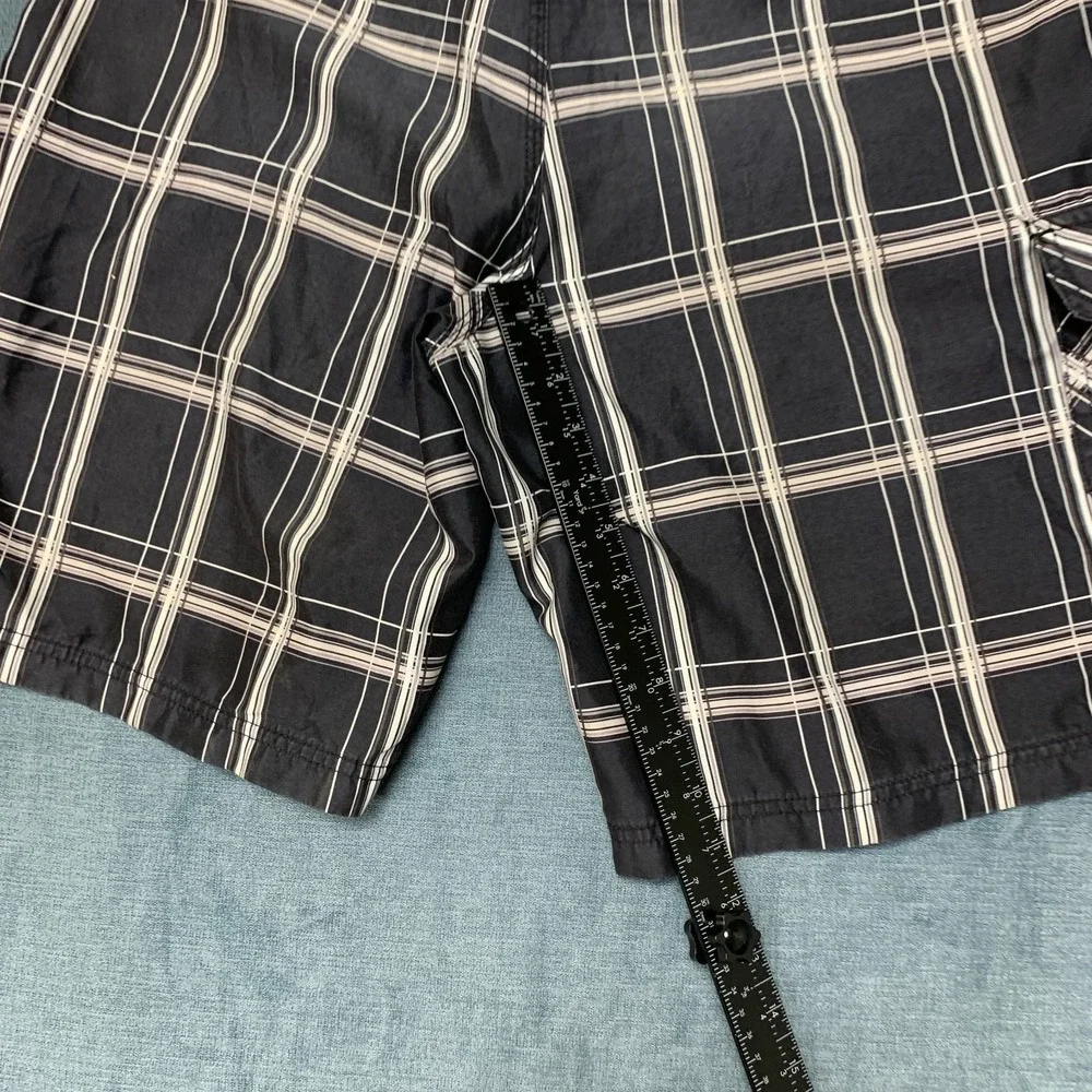 Hurley Board Shorts Mens 36W Black Plaid Comfort Cargo Pockets Logo Surfing